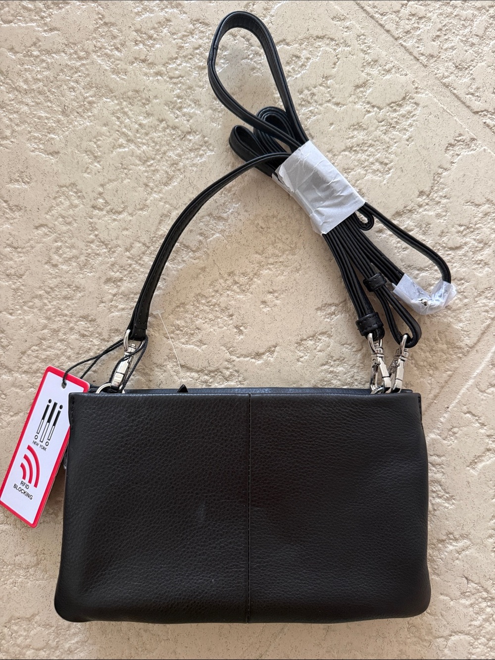 Women's Black Leatherette Crossbody Bag with Removable Strap